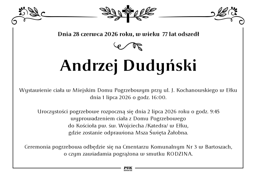 Andrzej Dudyński - nekrolog